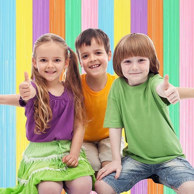 2 Pack Pastel Rainbow Foil Fringe Backdrop Curtains, Tinsel Streamers Party - Image 6