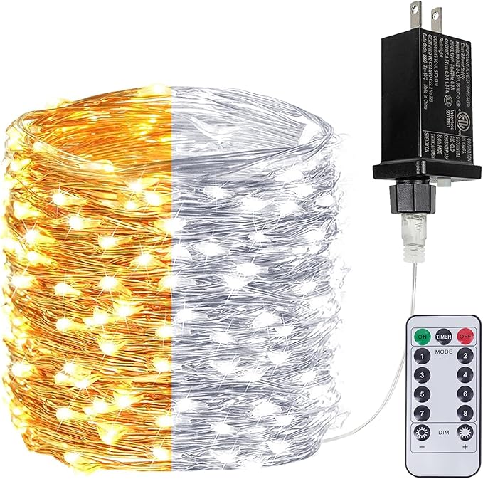 Warm White ⇋ Cool White 66Ft 200LED Fairy Lights Plug in by BHCLIGHT
