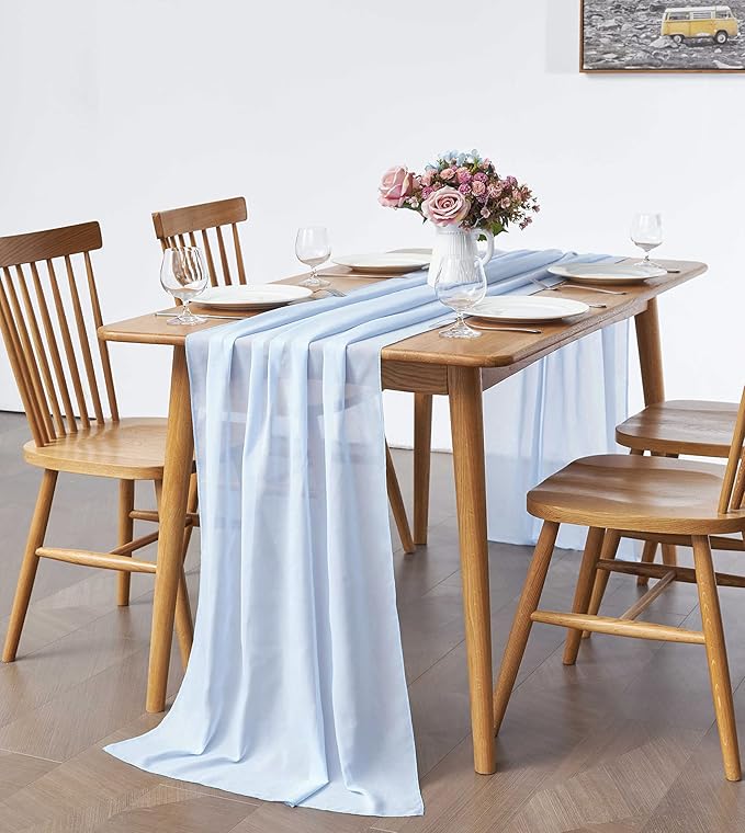 2 Pack 10Ft Baby Blue Chiffon Table Runner Sheer 29x120 Inch - Image 4