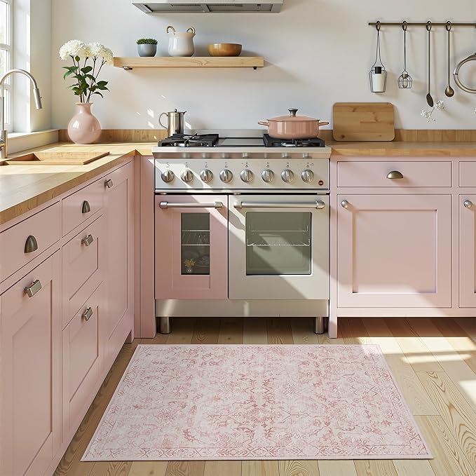 Pink Area Rug 2x3 Entryway Rug for Bedroom Bathroom, Non-Slip Low-Pile Washable - Image 4