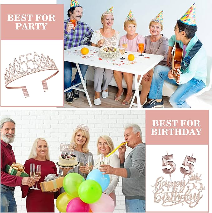55 Birthday Decorations for Women Including Sash, Numeral Candles and Cake - Image 6