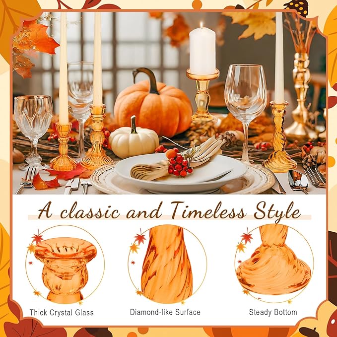 Mumufy 10 Pcs Glass Crystal Taper Candle Holders Clear Glass Candlestick Holder - Image 3
