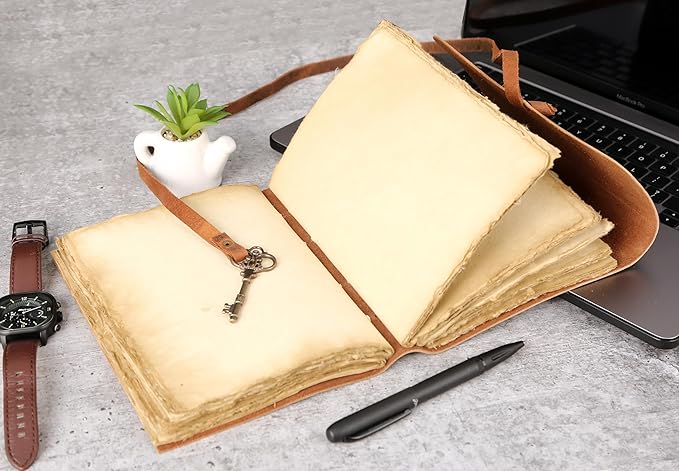 Leather Journal with Deckle Edge Paper 7x5 inch and Vintage Key | Handmade - Image 3