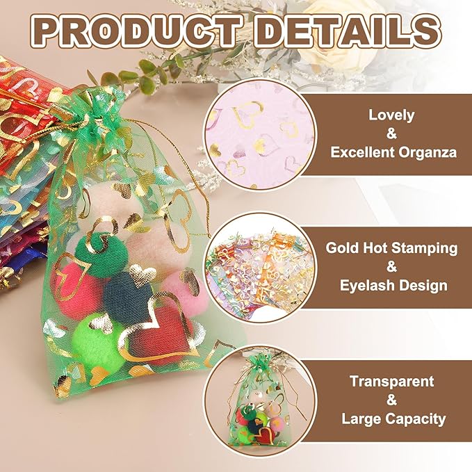 PATIKIL 50 Pcs 4x6 Inch Heart Printed Organza Bags - Image 3