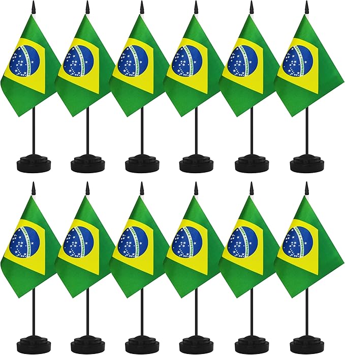 12 Pack Brazil Desk Flags, Brazilian Desktop Flag, Small Miniature Office Flags by Unknown