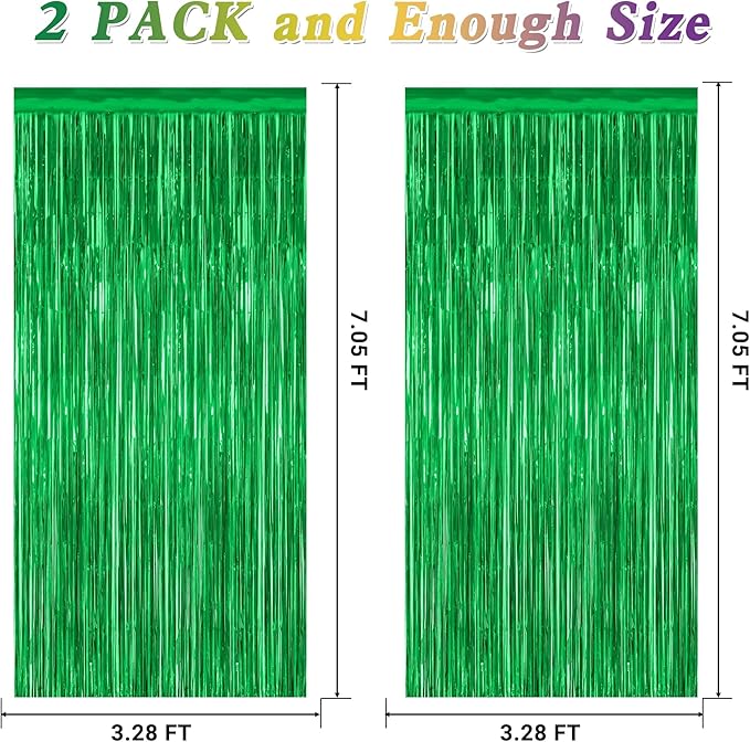 2 Pack Tinsel Backdrop, 3.28 FT x 7.05 FT Green Party Decorations, Metallic - Image 2