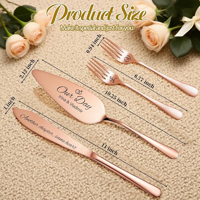 Personalized 4 Piece Wedding Cake Cutting Set, Custom Names Cake Knife and - Image 5