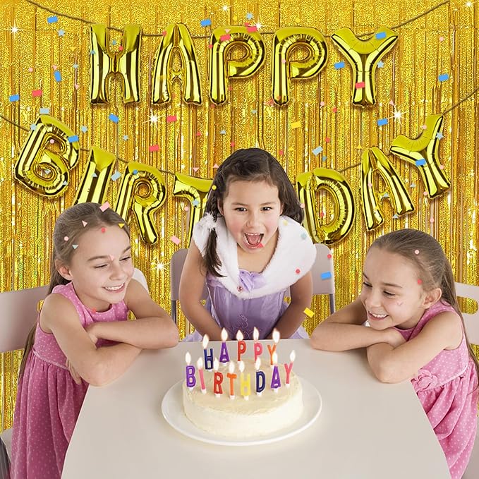Tinsel Curtain Party Backdrop Gold Birthday Decorations 2 Packs Glitter Foil - Image 3