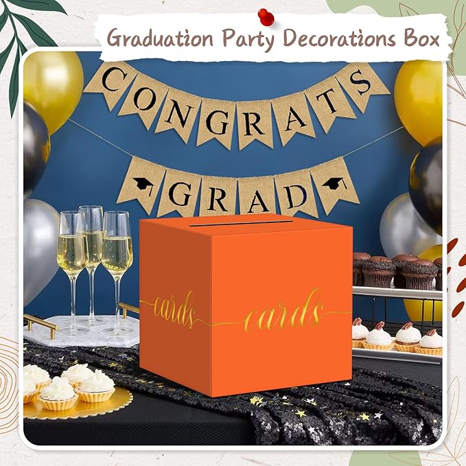 QIKSION Orange Graduation Card Box, Graduation, Wedding Reception, Baby Shower - Image 2
