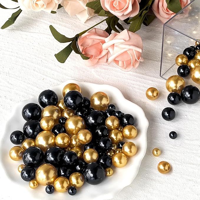 300Pcs Black&Gold Polished No Hole Faux Pearl Beads - Image 6