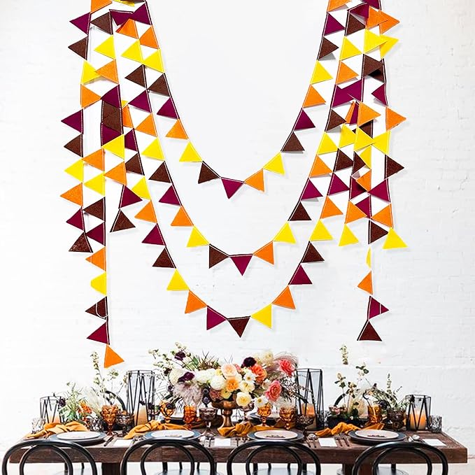 Fall Party Decoration Orange Yellow Brown Burgundy Felt Hanging Triangle Mini - Image 7