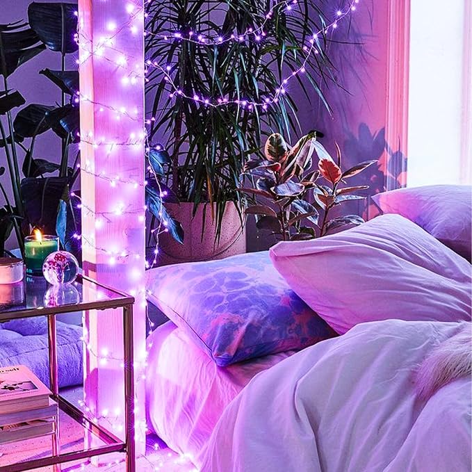 Purple String Lights, 33ft 100 LED 8 Modes Clear Wire Plug in Christmas Easter - Image 5