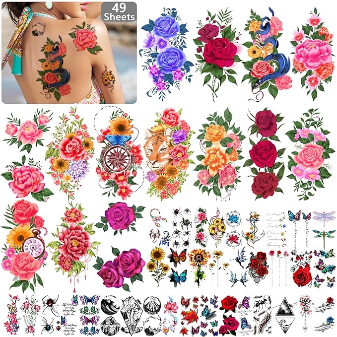 Yazhiji 49 Sheets Temporary Tattoos by Yazhiji