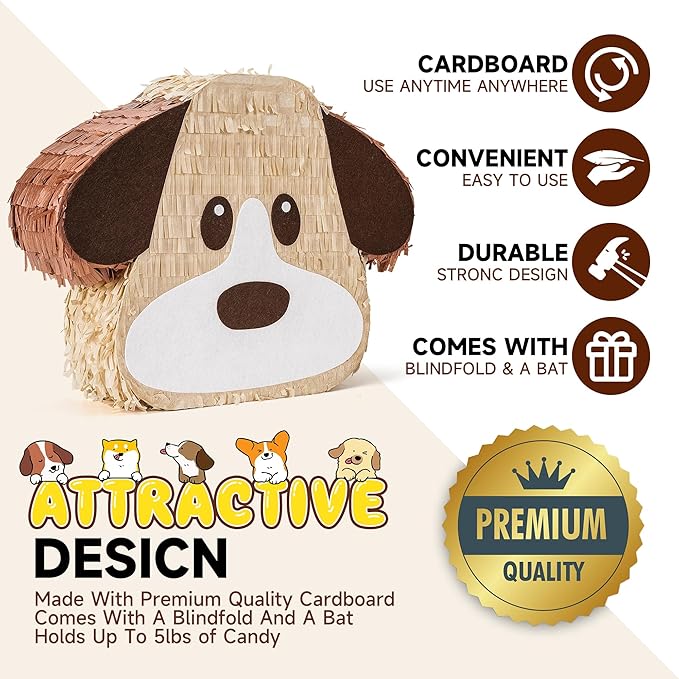 Dog Pinatas Bundle with a Blindfold and a Bat, Animal Theme Party, Puppy Pinata - Image 4