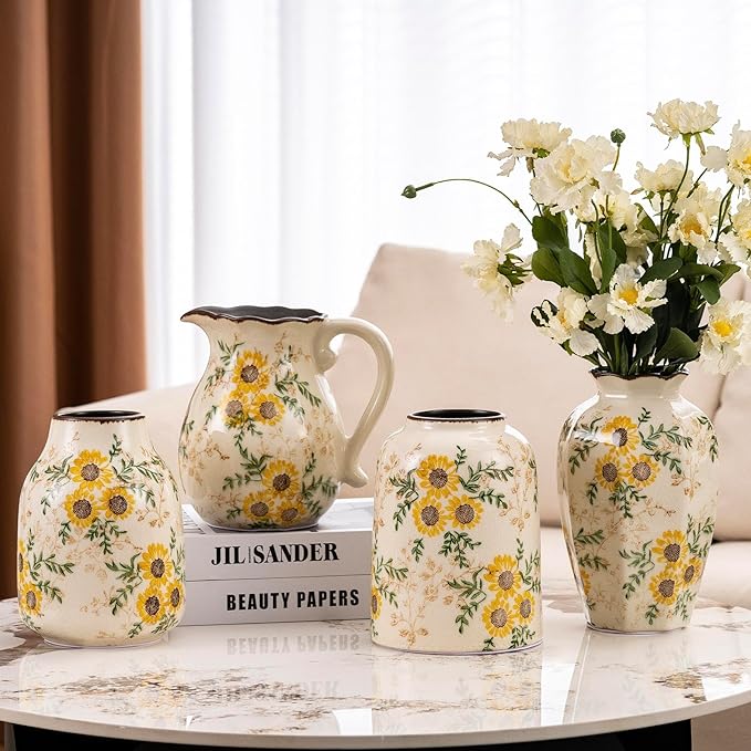 Sunflower Vintage Ceramic Yellow Floral Vase - Image 7