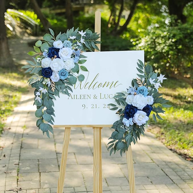 Artificial Dusty Blue Wedding Arch Flower Swags Set of 2 - Image 2