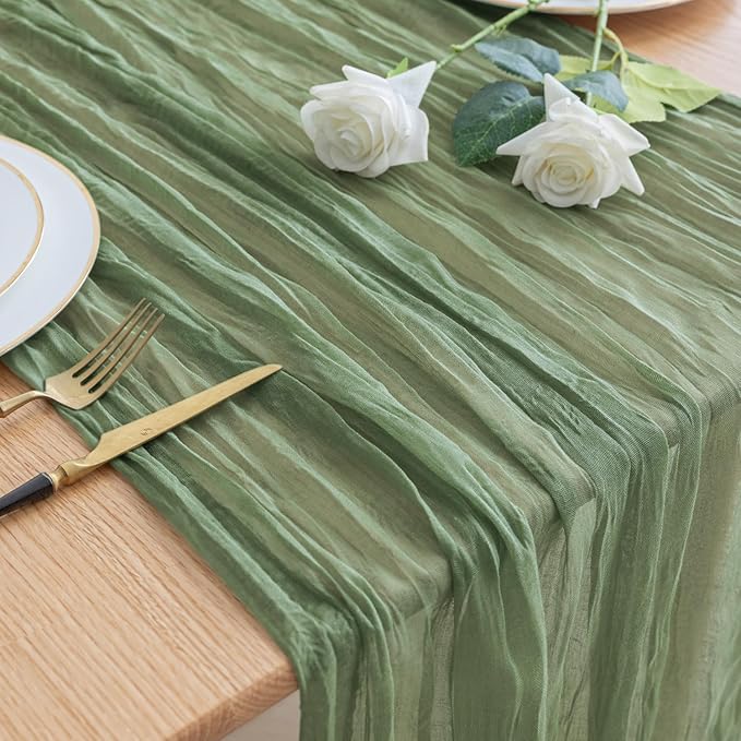 Asee'm Cheesecloth Table Runner 120 Inches Sage Green Boho Gauze Cheese Cloth by Aseem