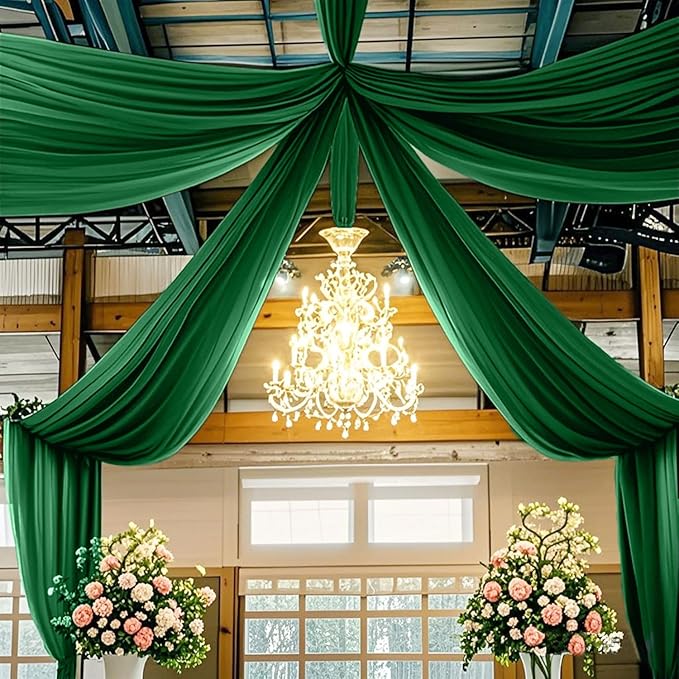 FUHSY Emerald Green Ceiling Drapes Wedding Arch Drapes Chiffon Backdrop - Image 4
