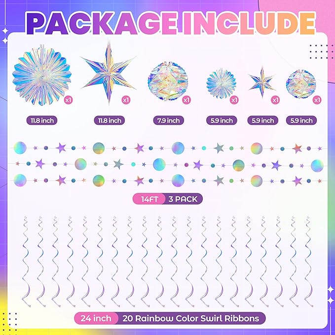 BTSD-home 29 Pcs Iridescent Party Decorations - Image 3