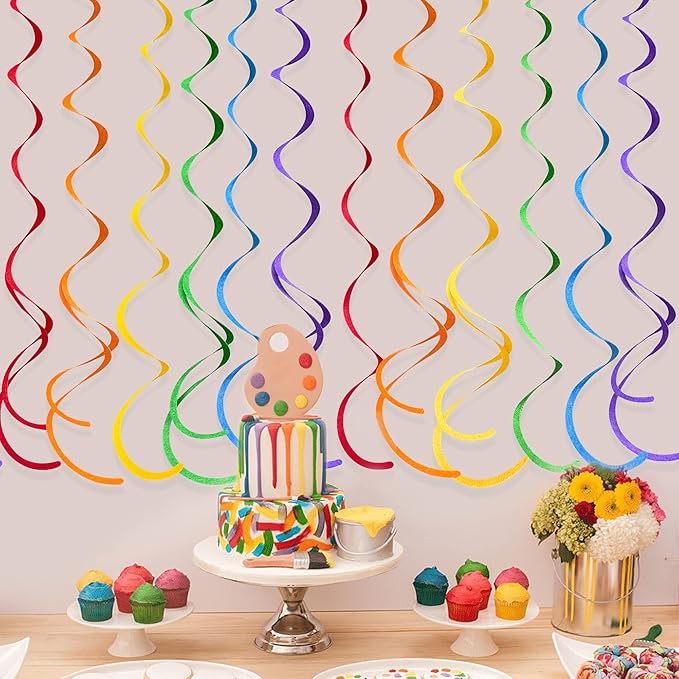 36 Pcs Rainbow Hanging Swirl Decorations Colorful Felt Swirl Streamer Spiral - Image 5