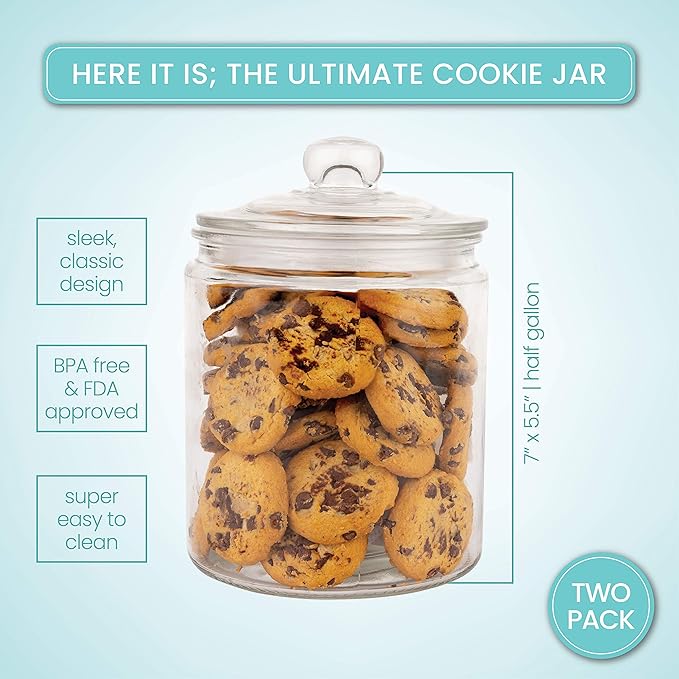 Set of 2 Glass Jar with Lid | Airtight Glass Storage Cookie Jar - Image 2