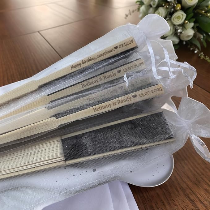 30Pcs Personalized Silk Fans Folding Hand Fan, Custom Wedding Bridal Party - Image 5