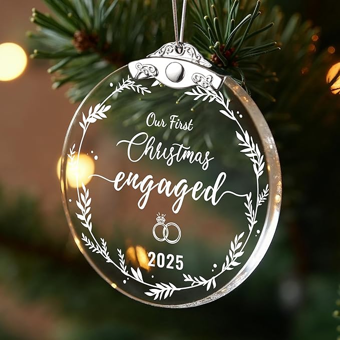 Engagement Gifts for Couples 2025, Our First Christmas Engaged Glass Ornament - Image 6