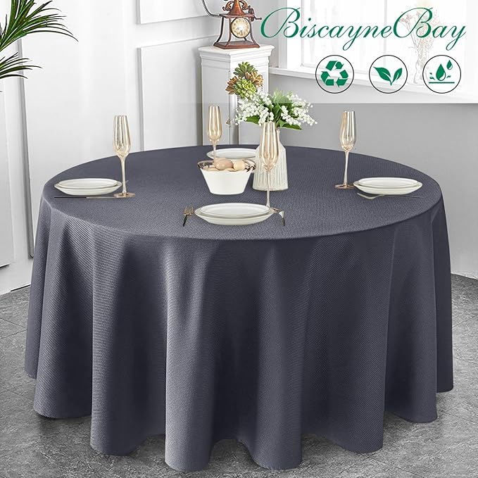 Biscaynebay Textured Fabric Round Tablecloths 90", Dark Grey Water Resistant - Image 7