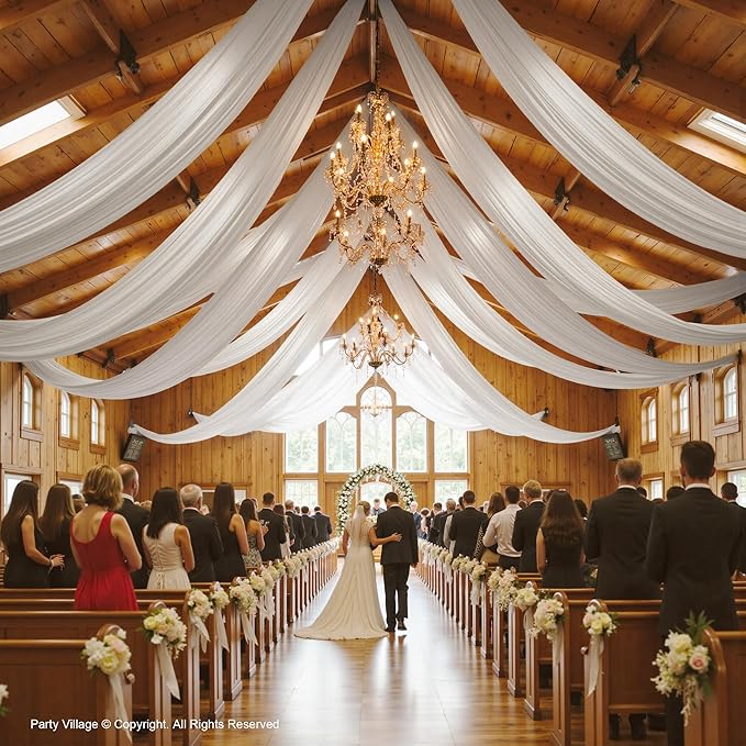PartyVillage 20ftx40ft White Ceiling Curtain - Image 8