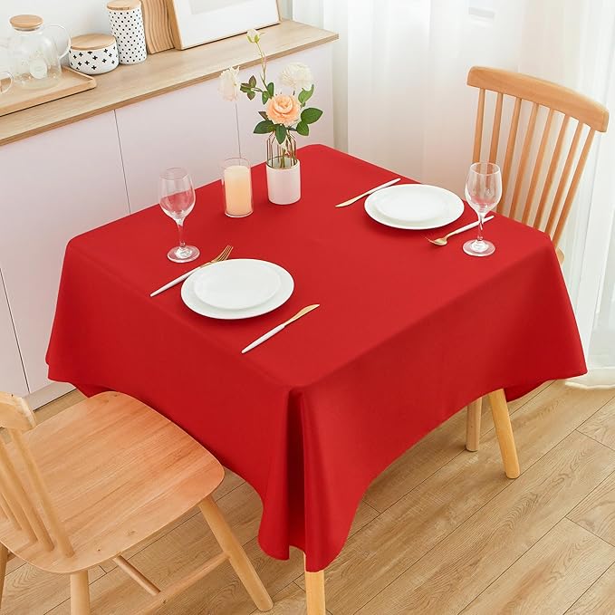 2 Pack Square Table Cloth 70X70 Inch Red Washable Fabric Tablecloth Polyester - Image 2