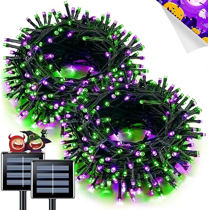 JMEXSUSS Purple and Green Halloween Lights, Total 66 FT 200 LED Solar Halloween by JMEXSUSS