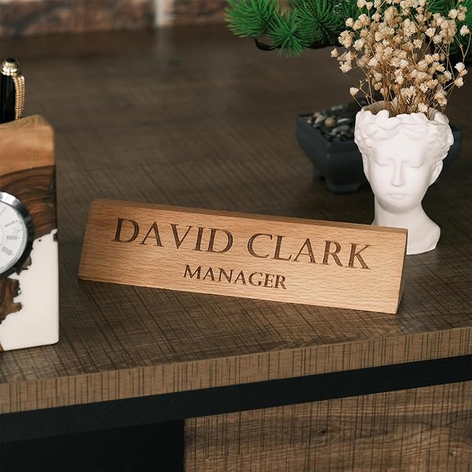 Custom Wooden Desk Name Plate – Personalized Engraved Name & Title Sign – - Image 3