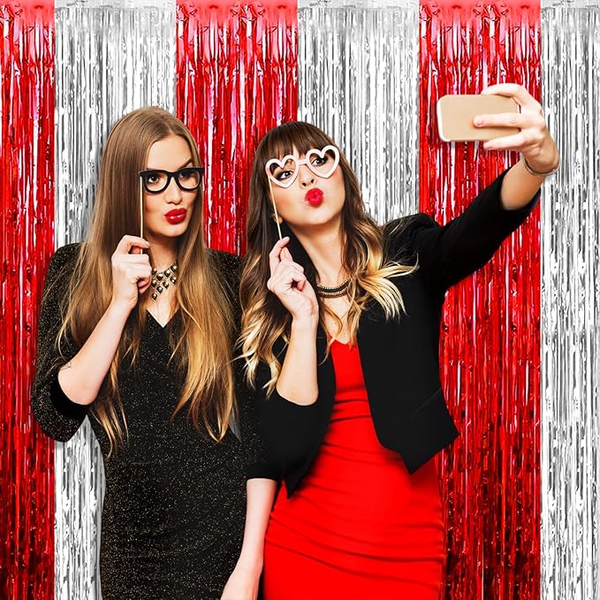 4 Pack Silver Red Foil Fringe Curtain Backdrop, 3.28Ft x 9.8Ft Metallic Tinsel - Image 7