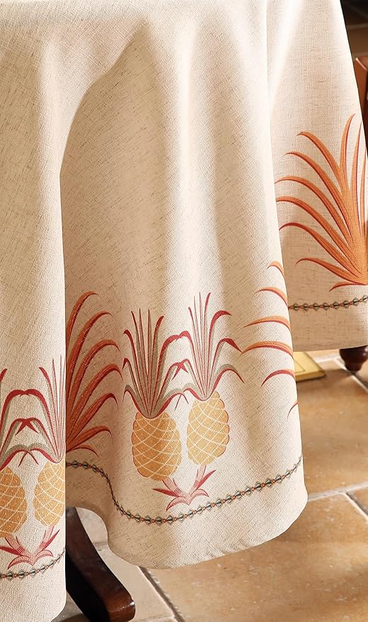 patdrea Designer Tablecloth for Round Table, Pineapple Pattern Linen Tablecloths - Image 6