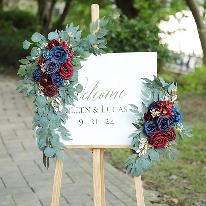 Artificial Navy Blue Wedding Arch Flower Swags Set of 2 - Image 9