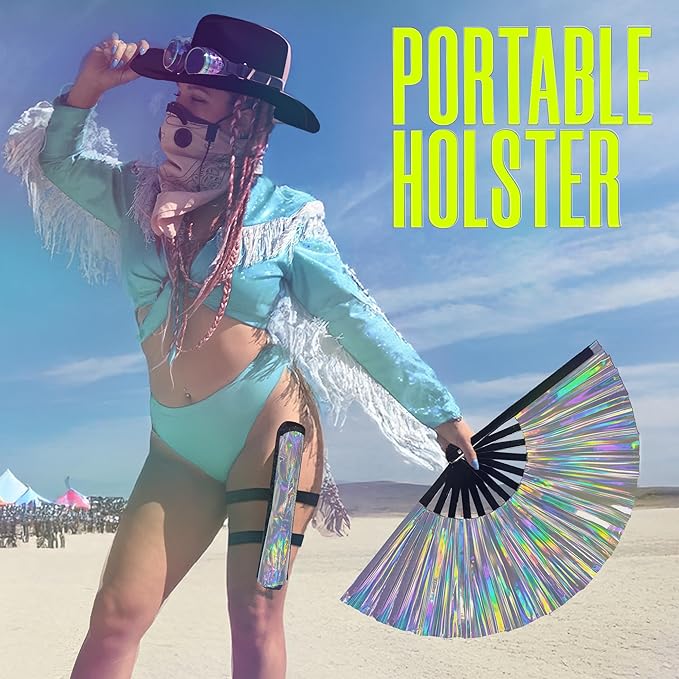Holographic Folding Fan with Holster – Large Handheld Fan - Image 3
