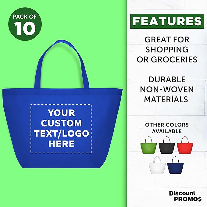 DISCOUNT PROMOS Custom Southern Style Grocery Tote Bags Set of 10 - Image 2