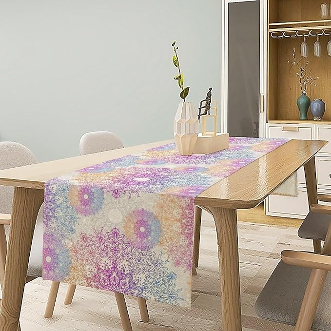 Oriental Mandala Table Runner, Traditional Bohemian Gradiently Purple Pink Blue - Image 2