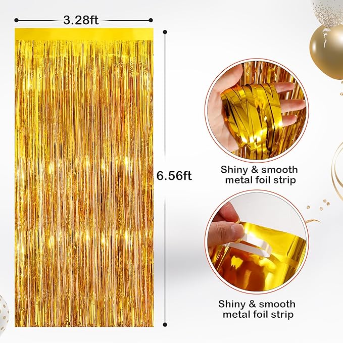 2 Pack Gold Metallic Tinsel Foil Fringe Curtains, Door Streamers Photo Booth - Image 2