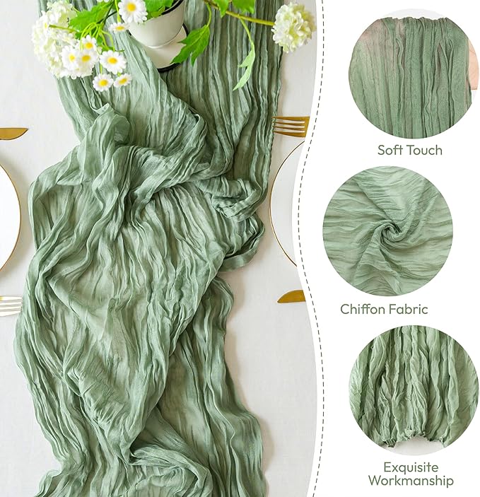 Sioloc 5 Pack Sage Green Cheesecloth Table Runner Fall Autumn Decor - Image 3