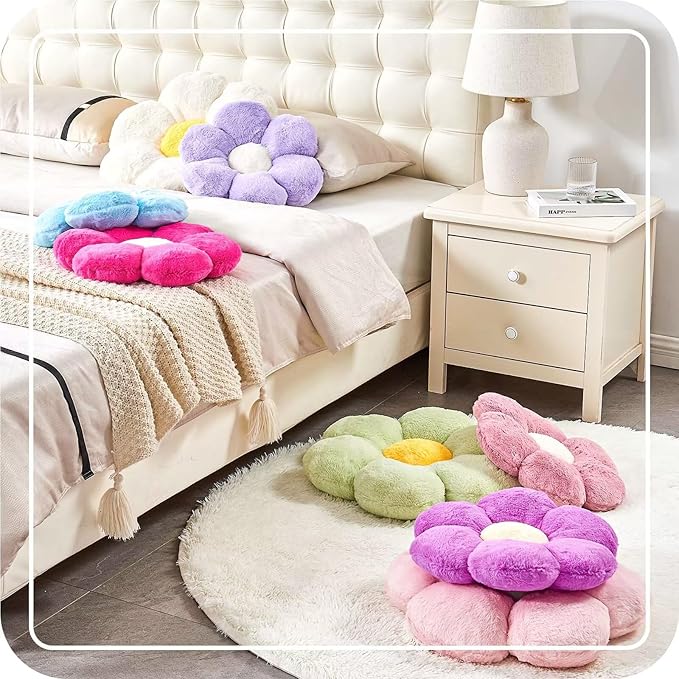Purple Flower Pillow, 17.7" Flower Shaped Plush Decorative Throw Pillow - Image 6