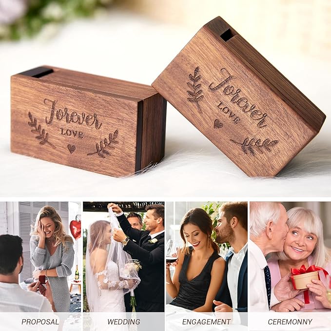 AW BRIDAL Ring Bearer Box Wedding Ring Box Walnut Wood Ring Organizer - Image 6