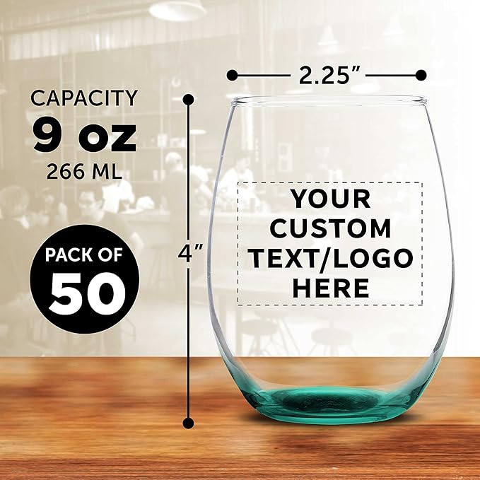 Custom Stemless Wine Glass 9 oz. Set of 50, Personalized Bulk Pack - Image 5