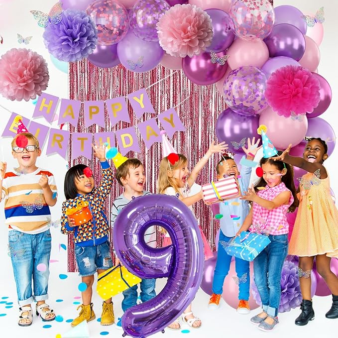 Pink Purple 9th Birthday Party Decorations - Image 6