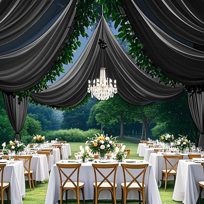 FUHSY Ceiling Drapes Black Wedding Arch Draping Sheer Backdrop Curtains - Image 5