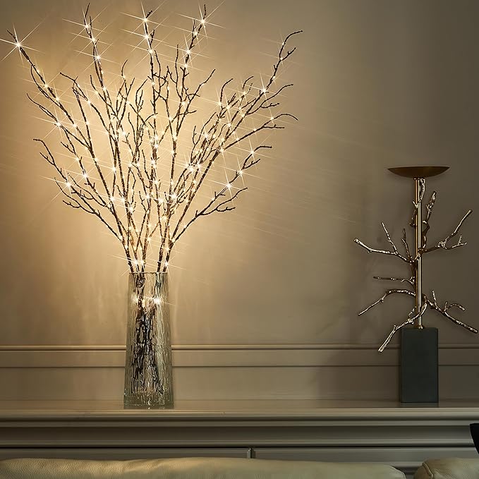 BAOLITVINE Lighted Branches Brown 32IN 200 Warm White Fairy Lights, Lighted - Image 6