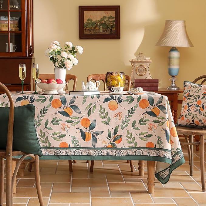 patdrea Designer Vintage Linen Long Rectangle Table Cloth, Framhouse Oranges - Image 2