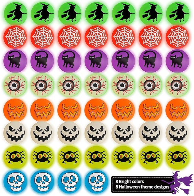 72 Glow in The Dark Bouncing Balls, 8 Halloween Theme Designs - Image 2