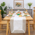 White lace Premium Rectangle Farmhouse Table Runner Waterproof OilProof by BrekSdat