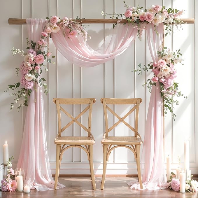 Wedding Arch Draping Fabric, 2 Panels 28" x 19Ft Blush Arch Drapes Sheer - Image 3